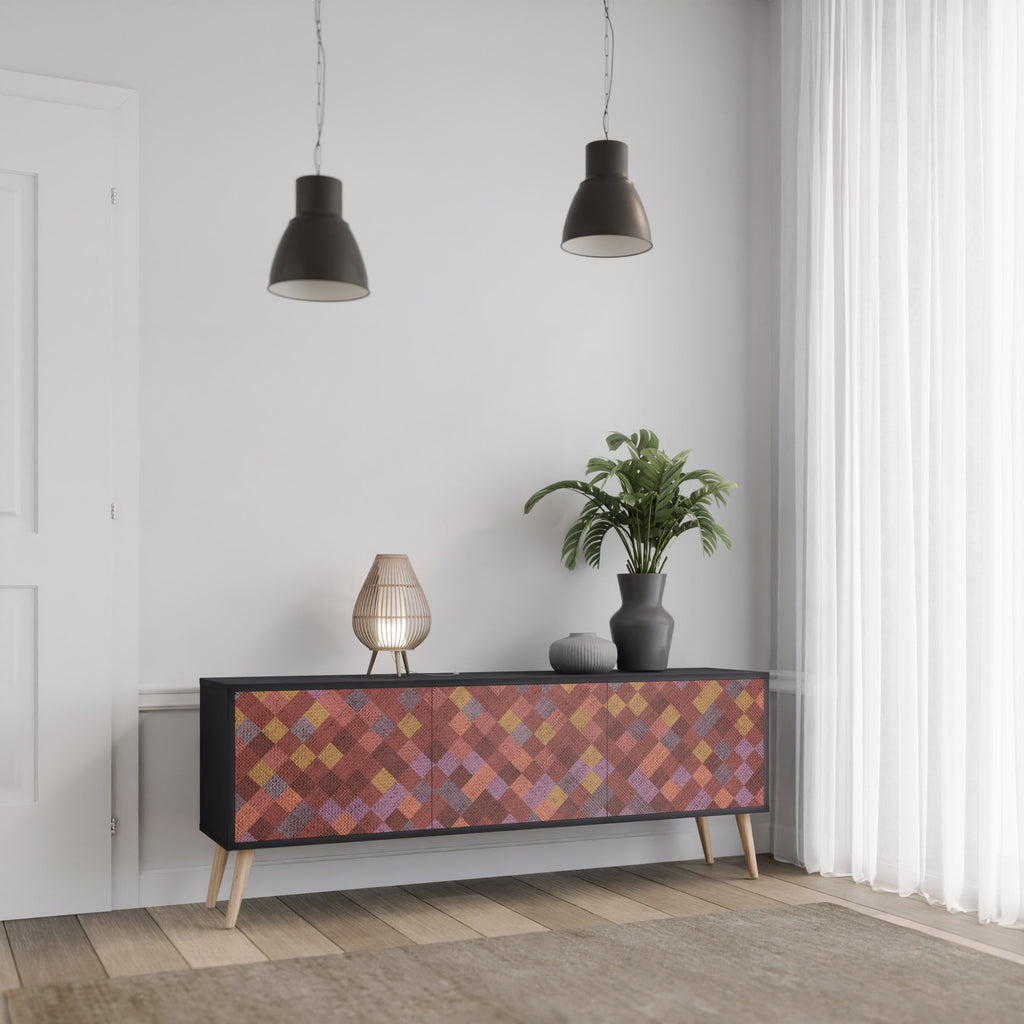 PAINTED SQUARES 3-Door TV Stand in Black Finish