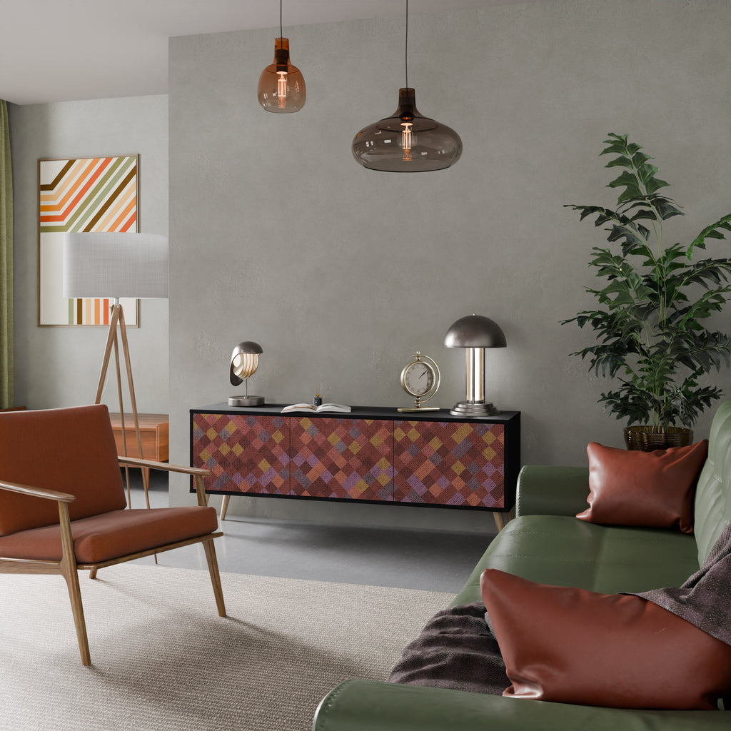 PAINTED SQUARES 3-Door TV Stand in Black Finish