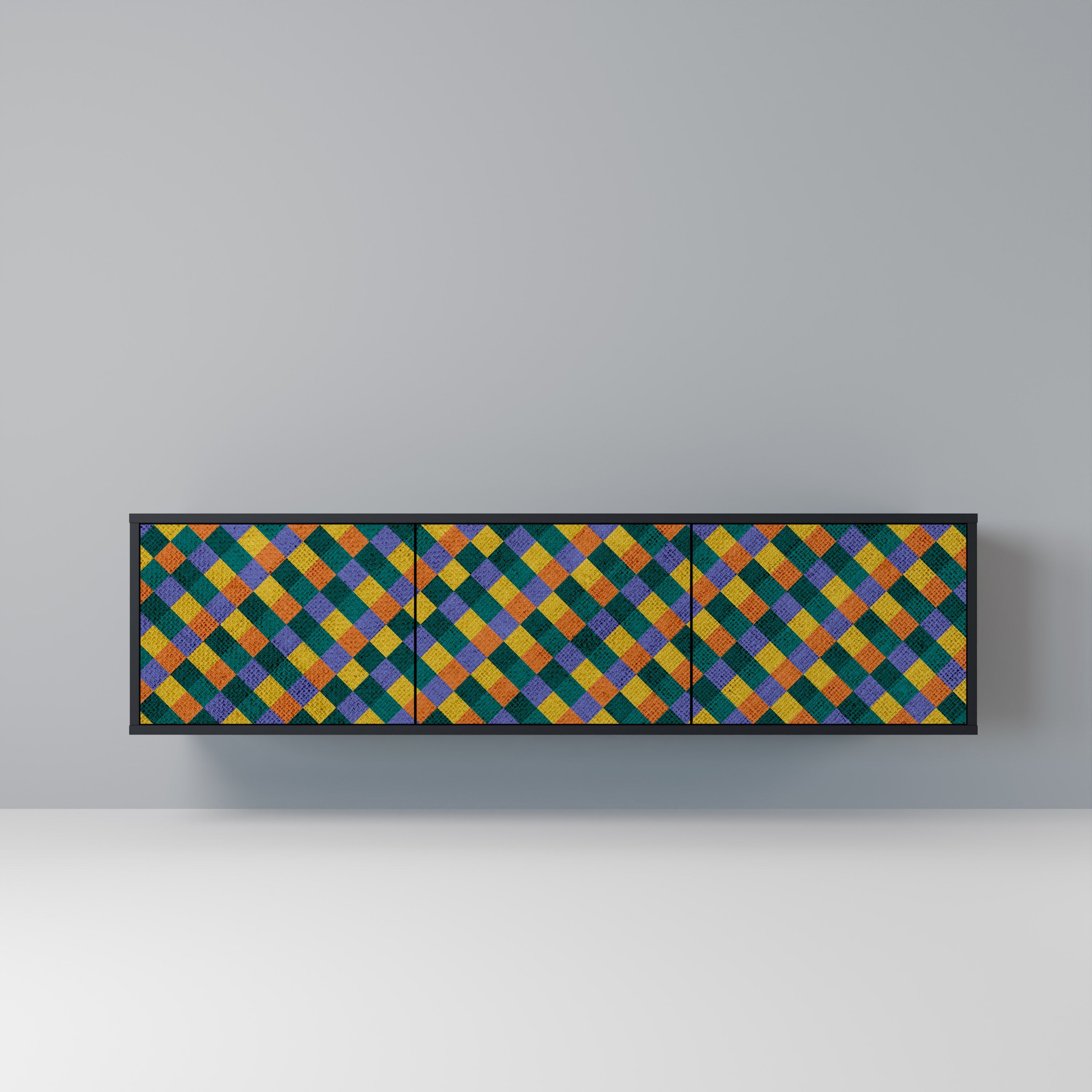 PAINTED SQUARES MIX Móvel de TV com 3 Portas em Acabamento Preto