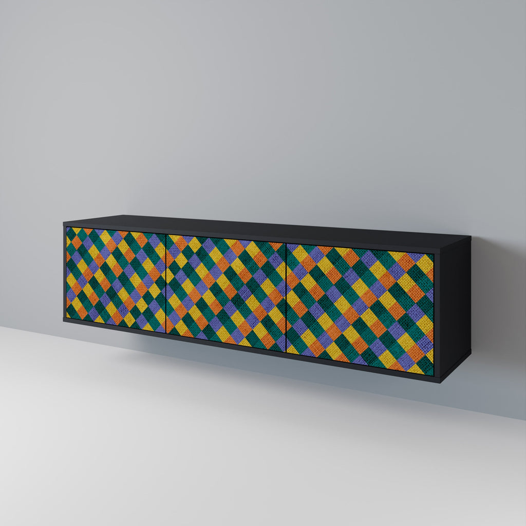 PAINTED SQUARES MIX 3-Door TV Stand in Black Finish