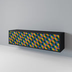 PAINTED SQUARES MIX 3-Door TV Stand in Black Finish