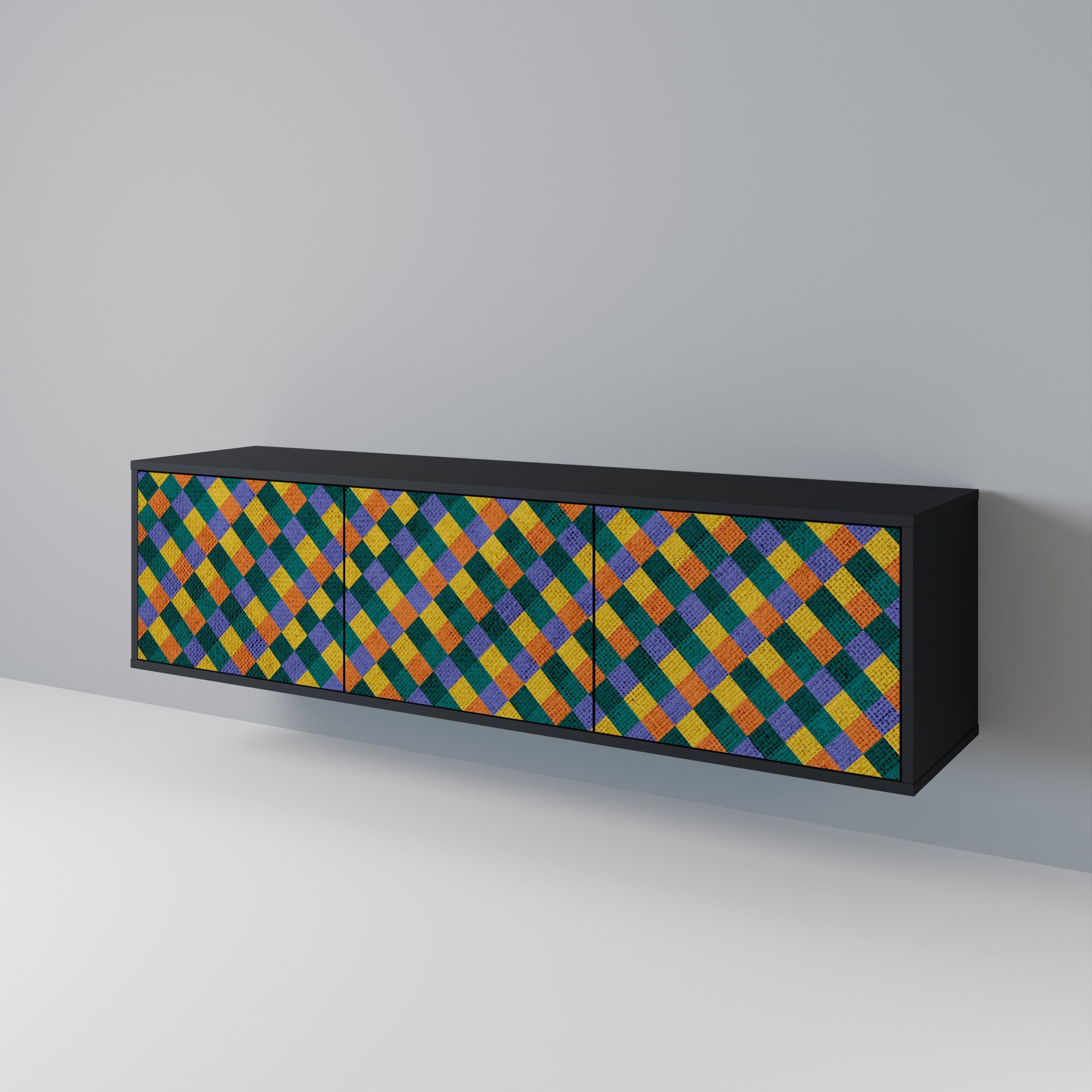 PAINTED SQUARES MIX 3-Door TV Stand in Black Finish