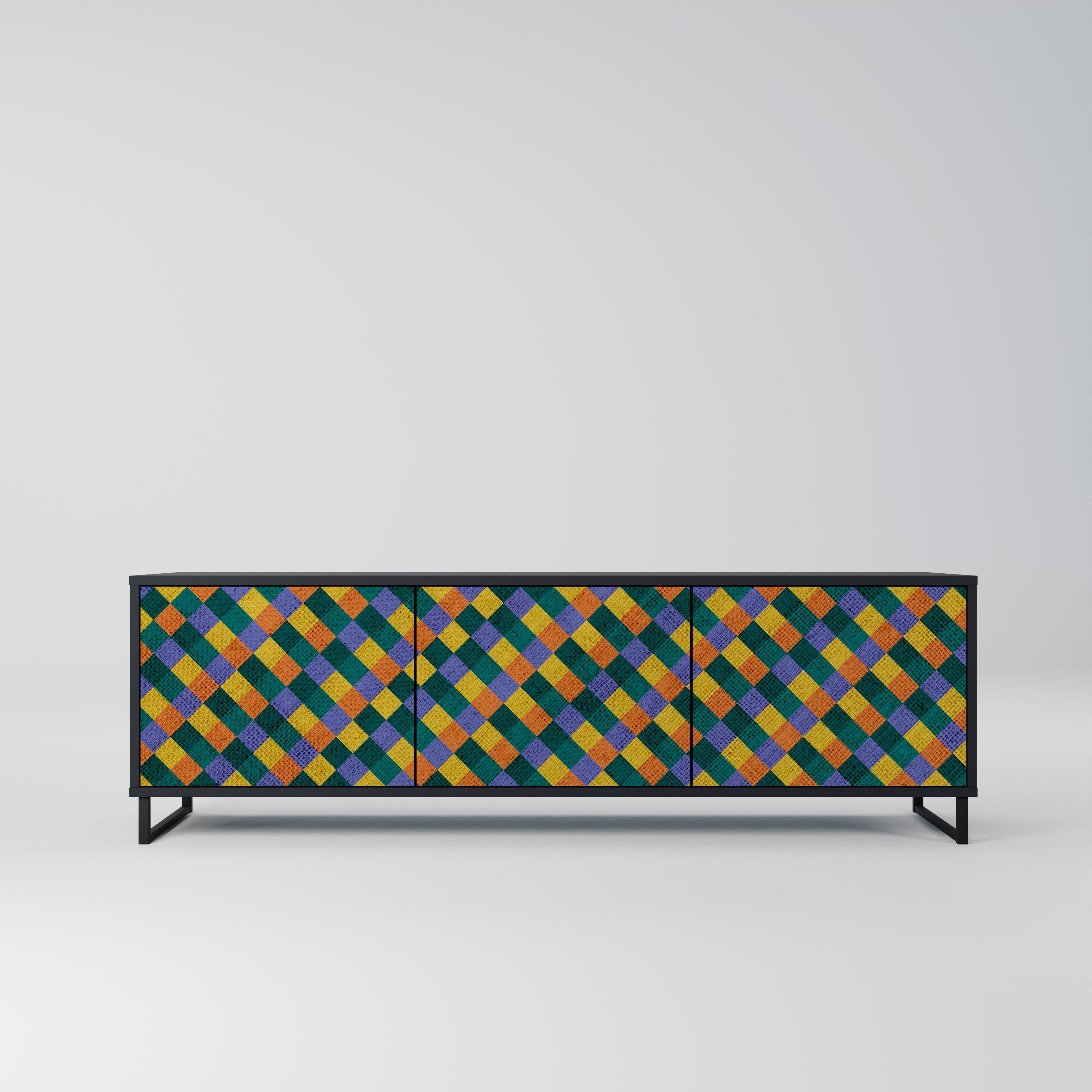 PAINTED SQUARES MIX Móvel de TV com 3 Portas em Acabamento Preto