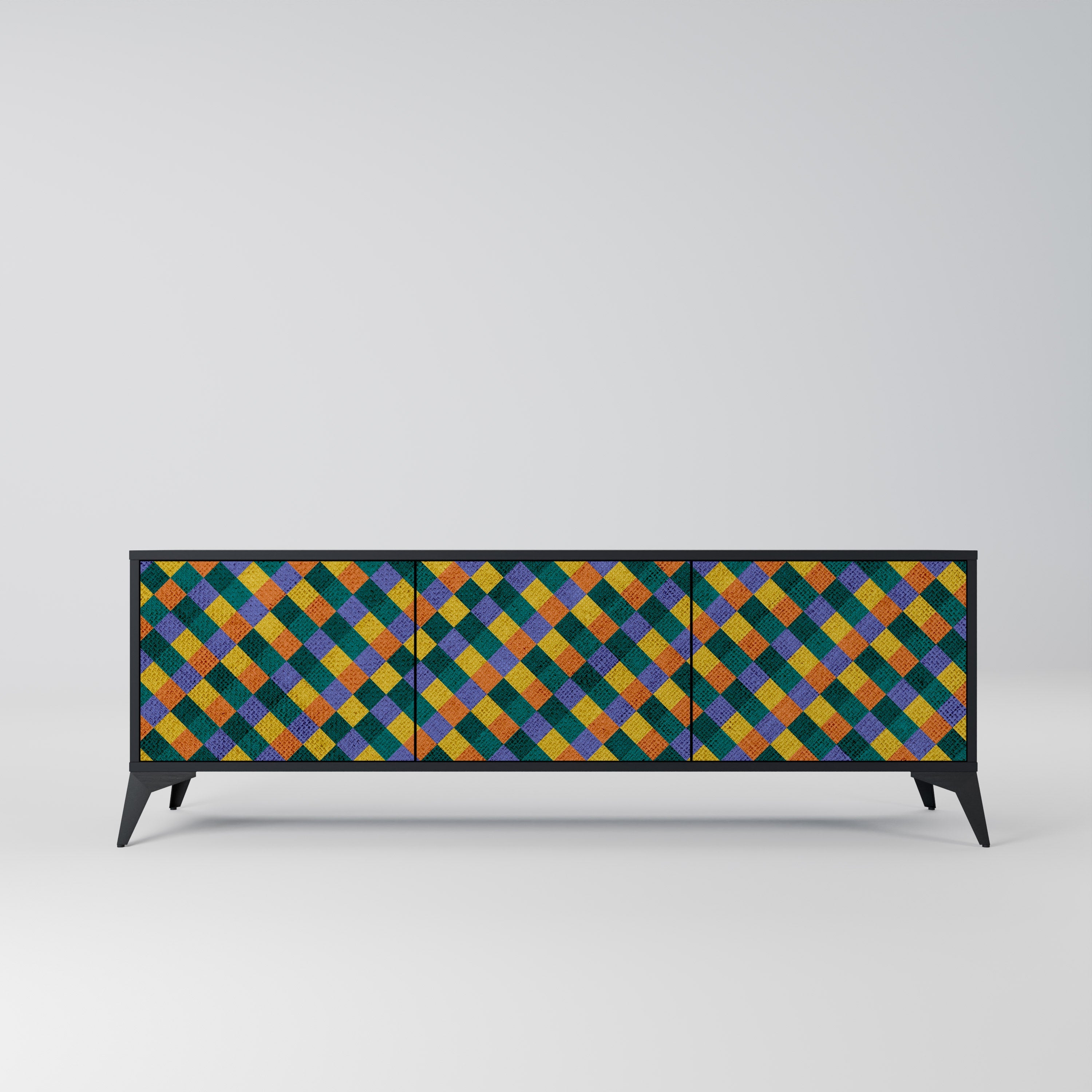 PAINTED SQUARES MIX Móvel de TV com 3 Portas em Acabamento Preto