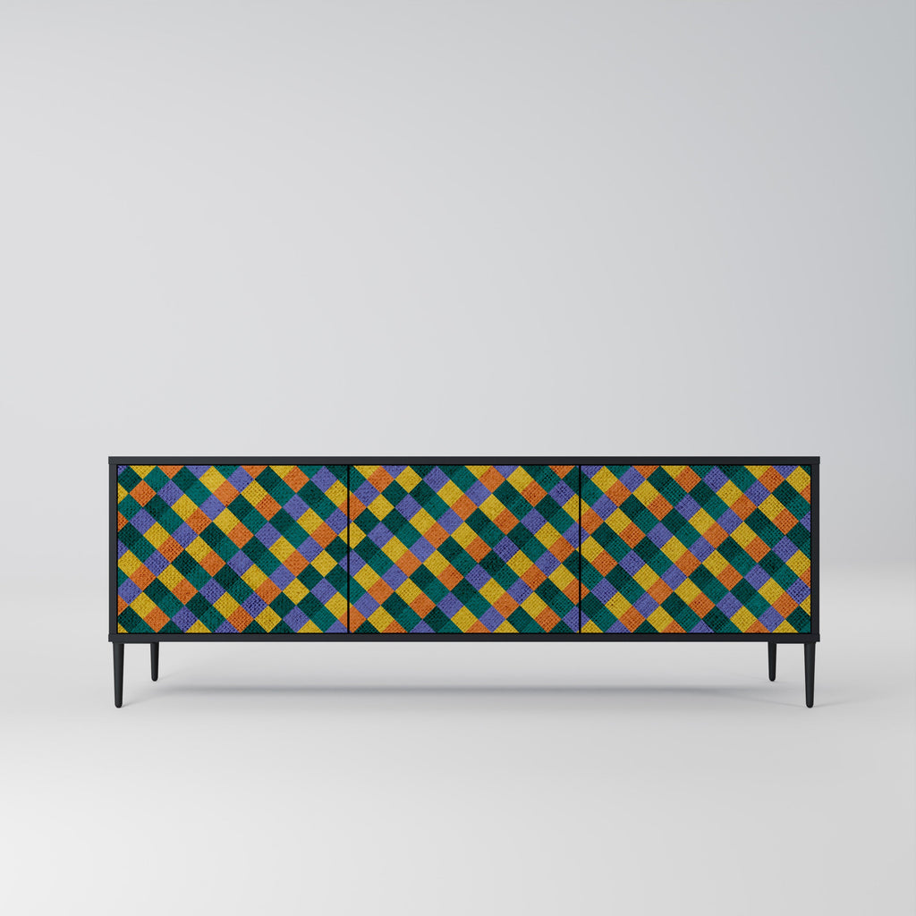 PAINTED SQUARES MIX 3-Door TV Stand in Black Finish