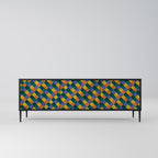 PAINTED SQUARES MIX 3-Door TV Stand in Black Finish