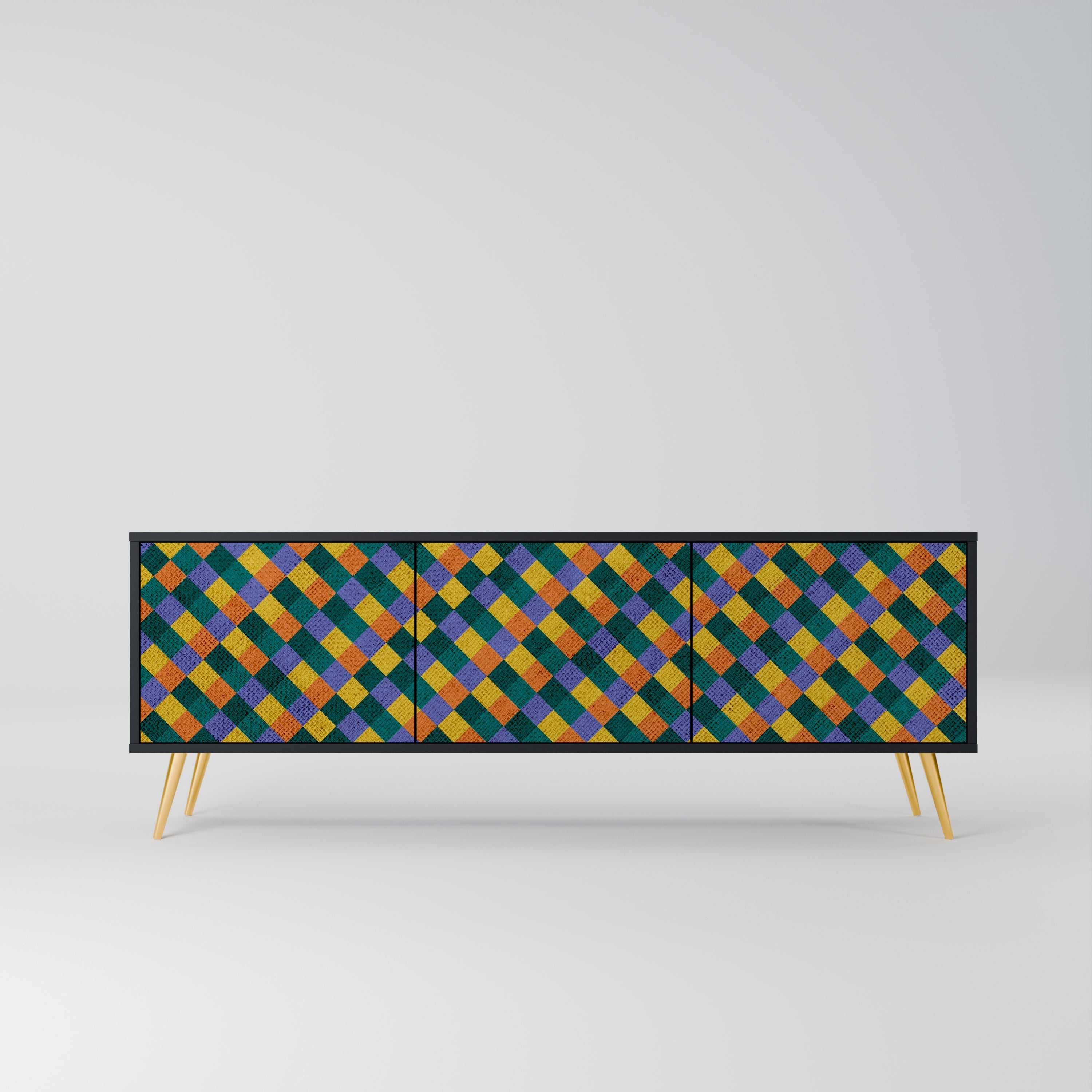 PAINTED SQUARES MIX Móvel de TV com 3 Portas em Acabamento Preto