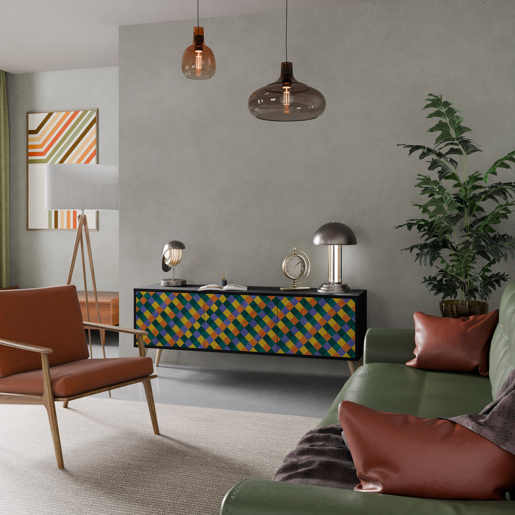 PAINTED SQUARES MIX 3-Door TV Stand in Black Finish