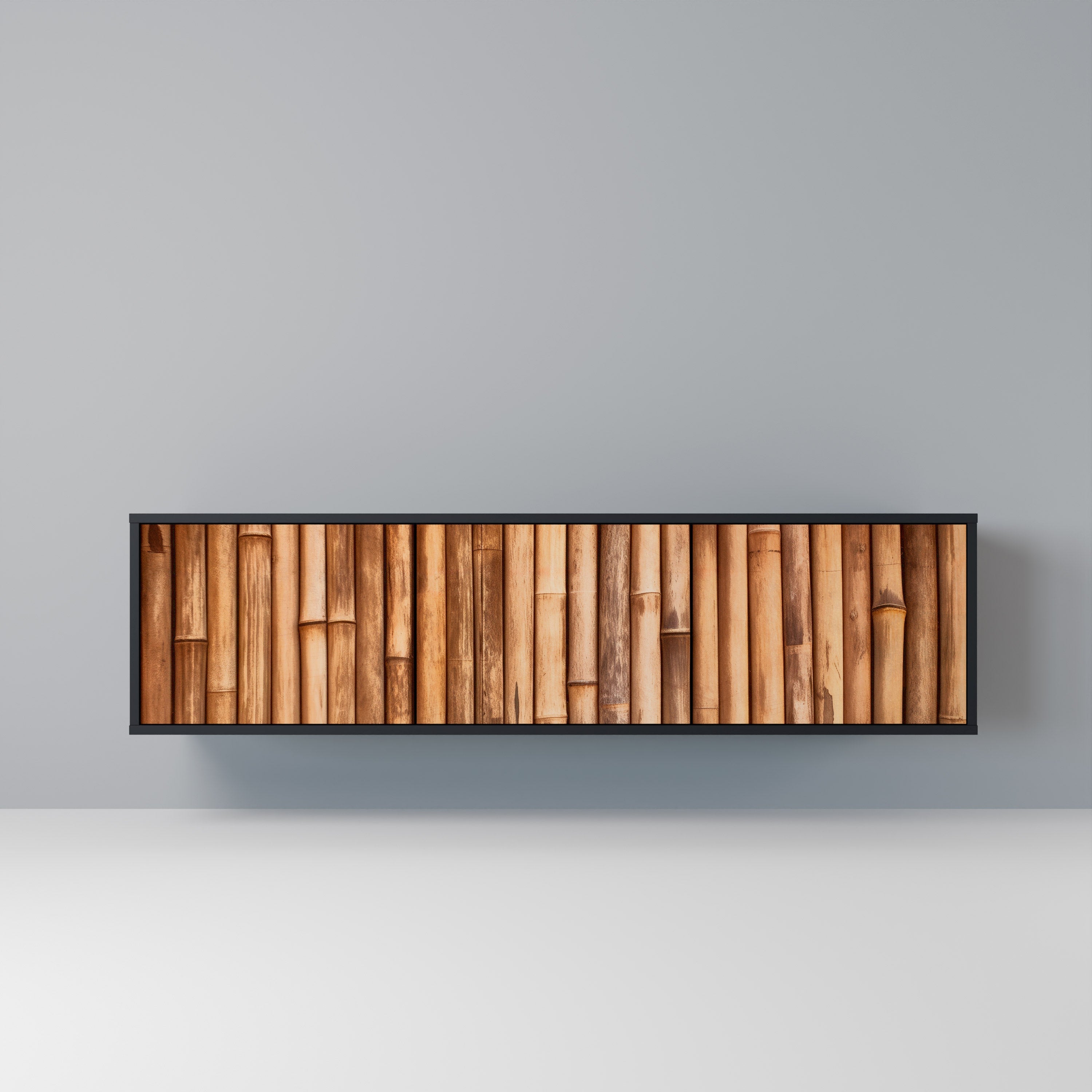 NATURAL WOOD Móvel de TV com 3 Portas em Acabamento Preto