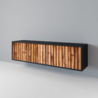 NATURAL WOOD 3-Door TV Stand in Black Finish