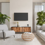 NATURAL WOOD 3-Door TV Stand in Black Finish