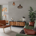 NATURAL WOOD 3-Door TV Stand in Black Finish