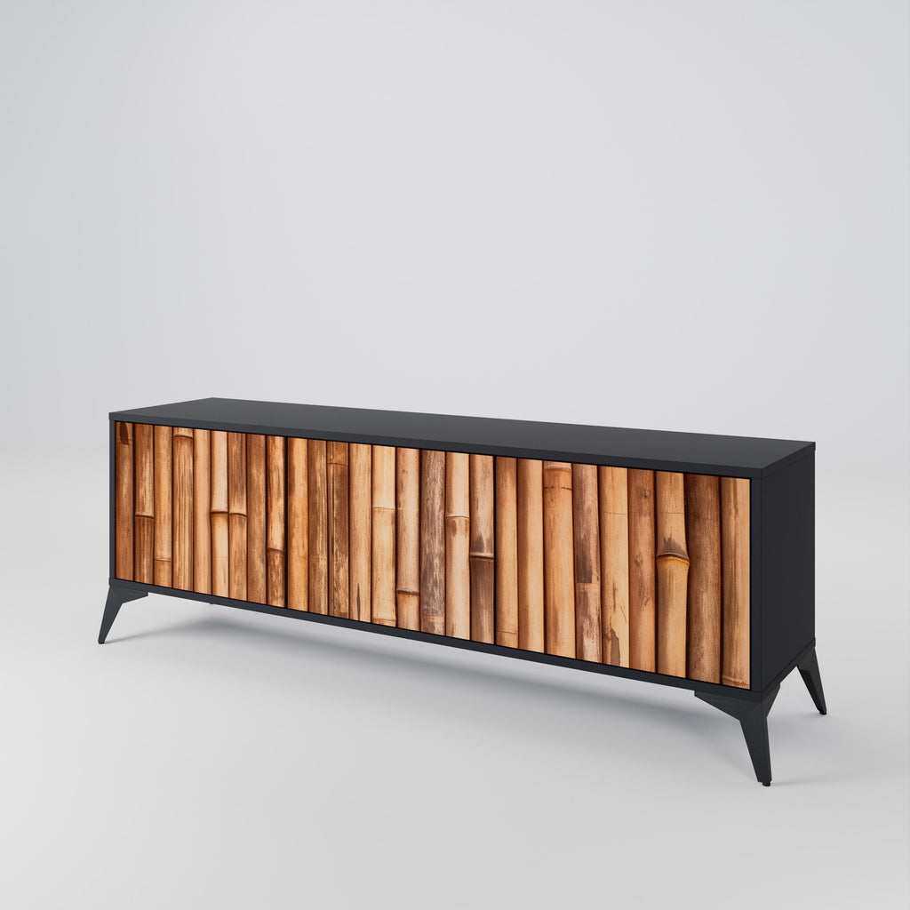 NATURAL WOOD 3-Door TV Stand in Black Finish