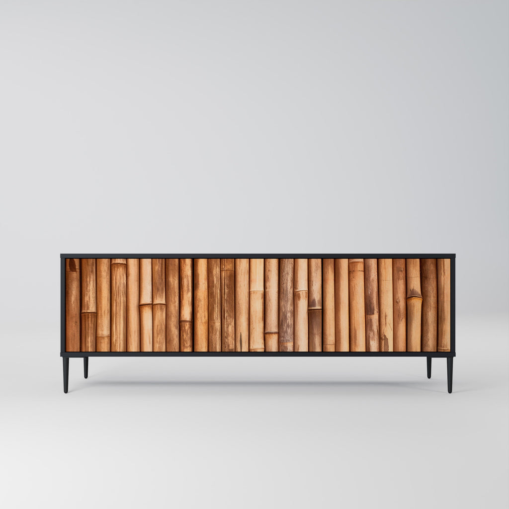 NATURAL WOOD 3-Door TV Stand in Black Finish