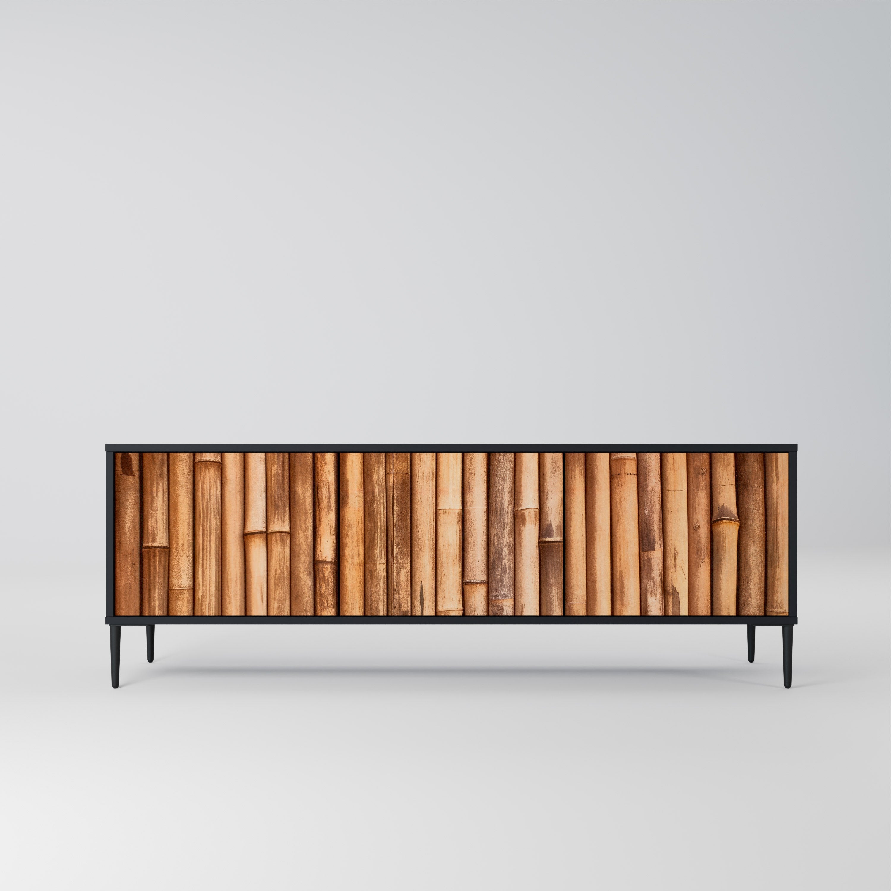 NATURAL WOOD Móvel de TV com 3 Portas em Acabamento Preto