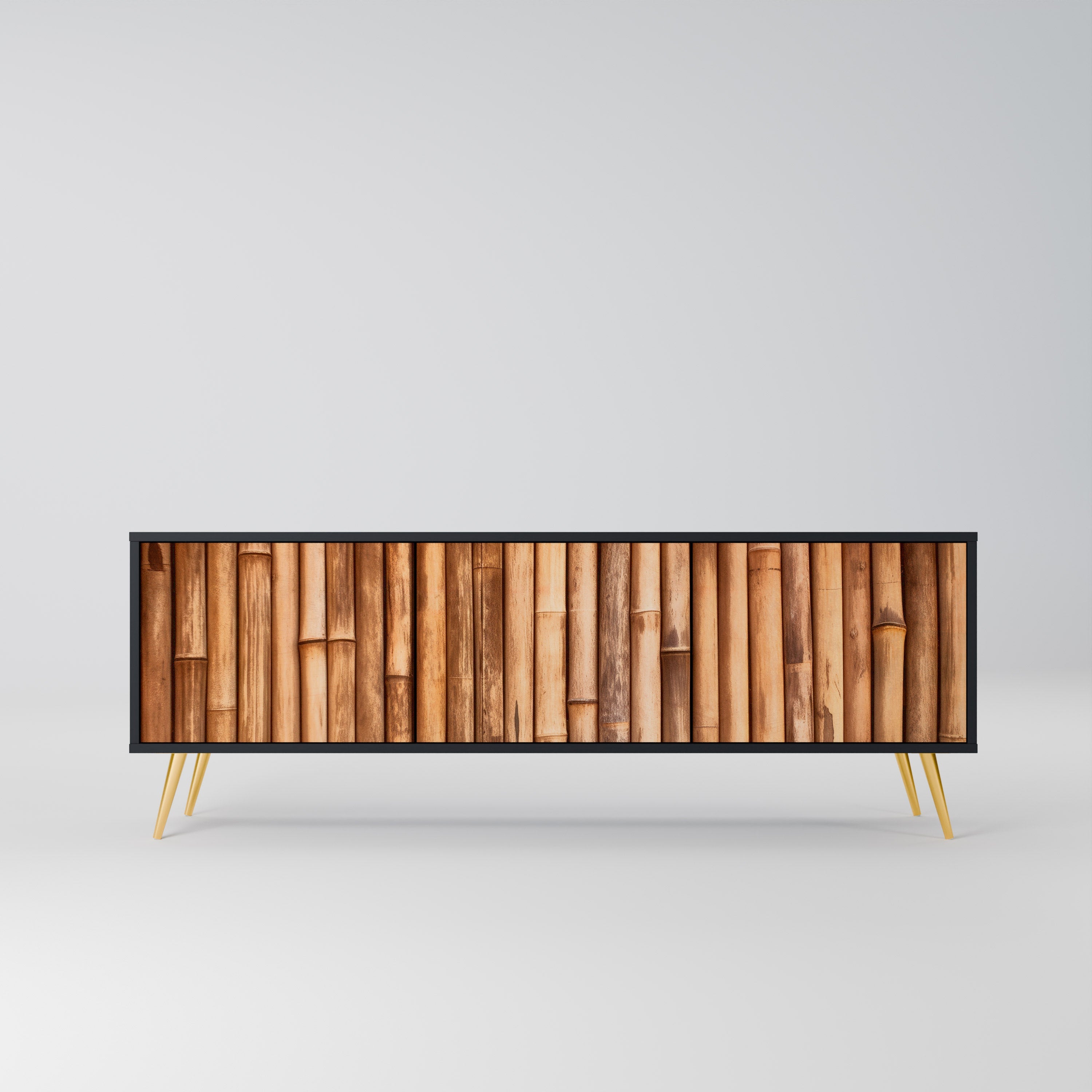 NATURAL WOOD Móvel de TV com 3 Portas em Acabamento Preto