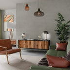 NATURAL WOOD 3-Door TV Stand in Black Finish