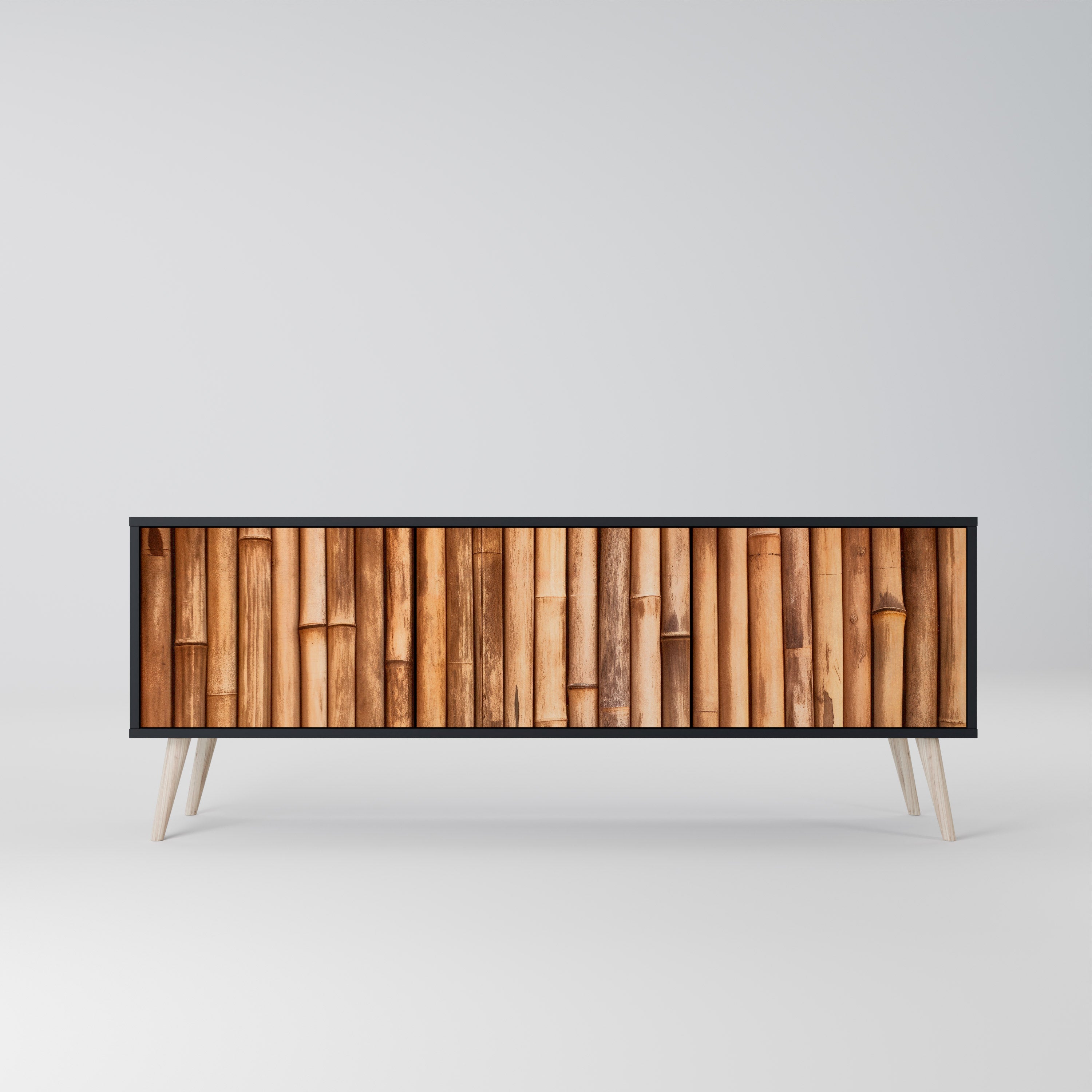 NATURAL WOOD Móvel de TV com 3 Portas em Acabamento Preto