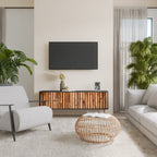 NATURAL WOOD 3-Door TV Stand in Black Finish