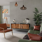 NATURAL WOOD 3-Door TV Stand in Black Finish