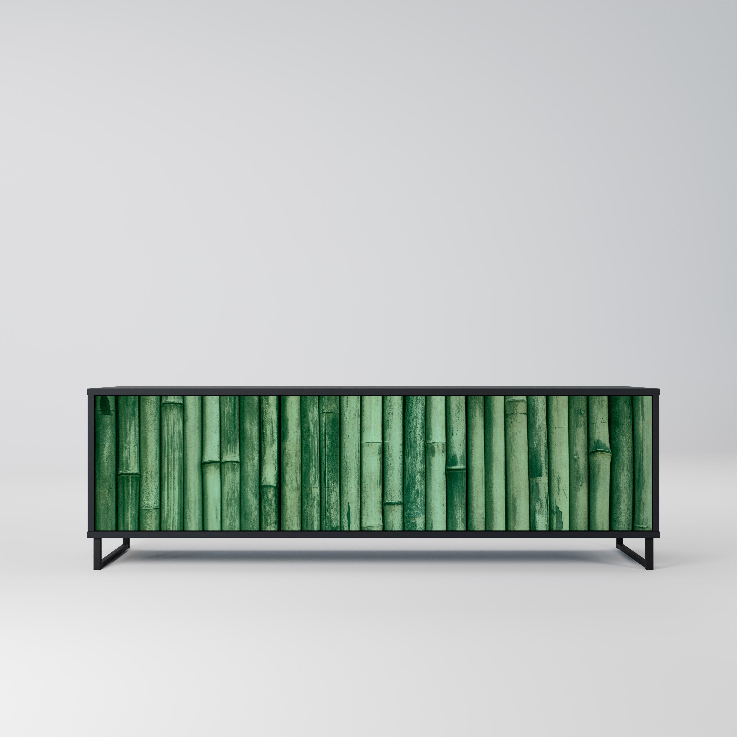 NATURAL GREEN Móvel de TV com 3 Portas em Acabamento Preto