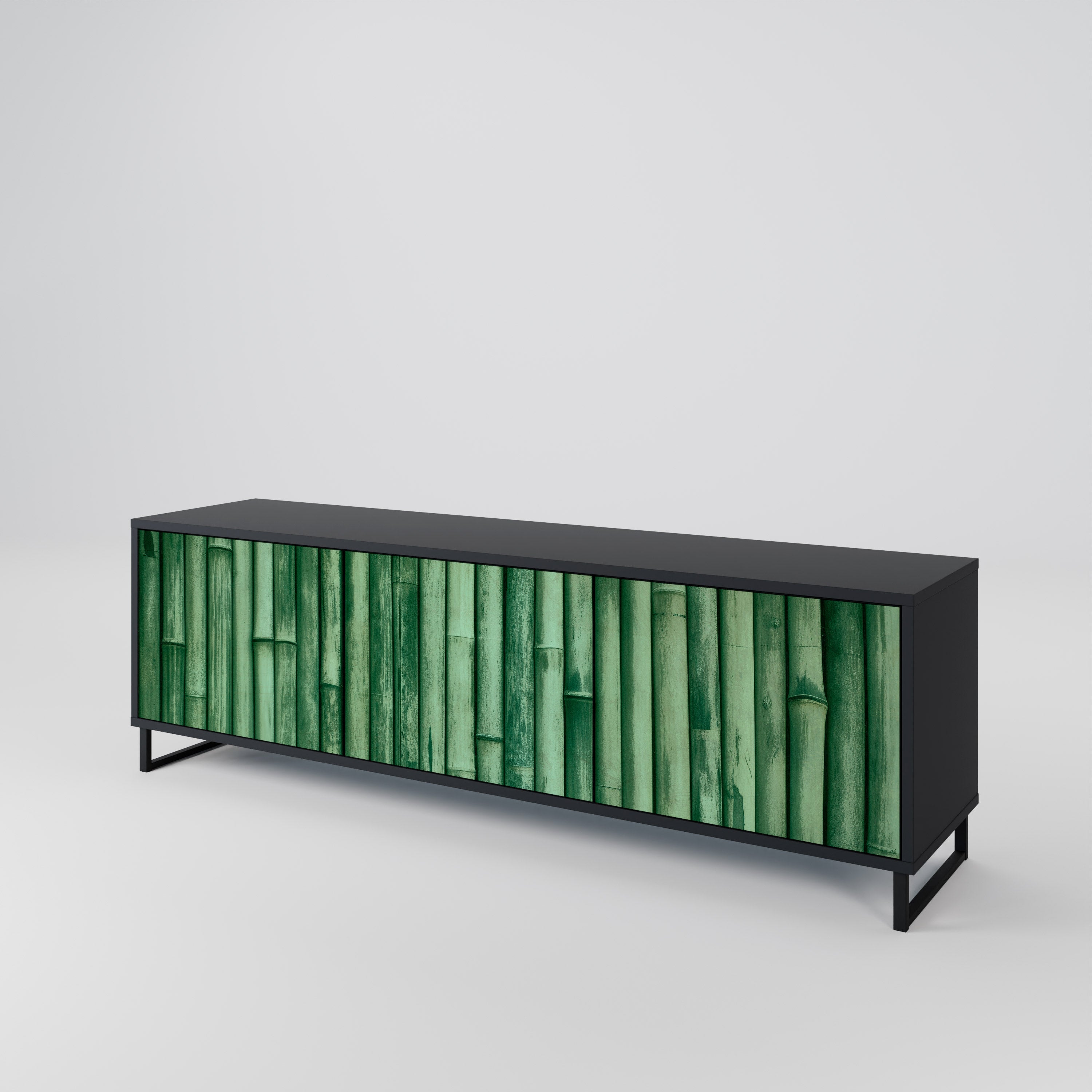 NATURAL GREEN 3-Door TV Stand in Black Finish