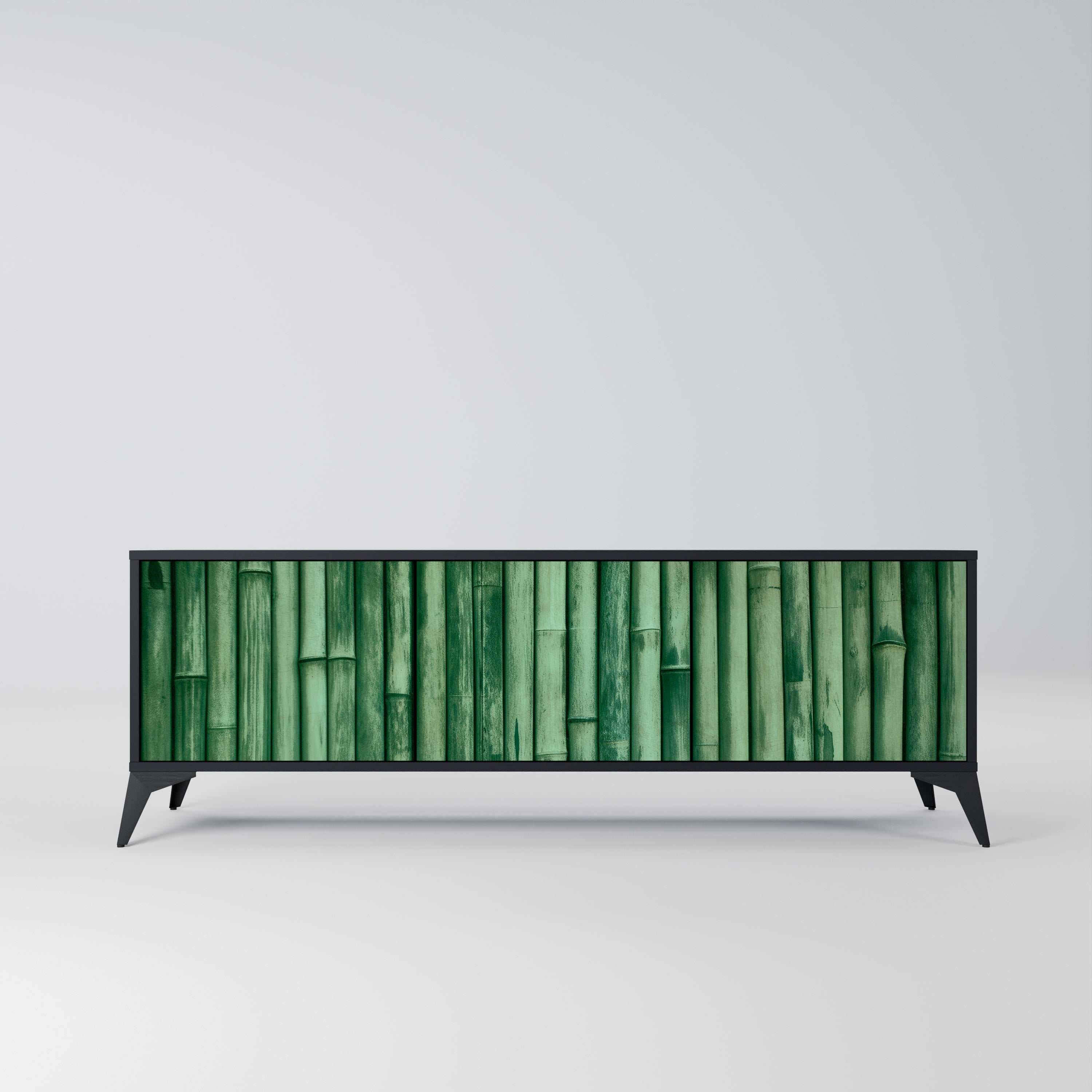 NATURAL GREEN Móvel de TV com 3 Portas em Acabamento Preto