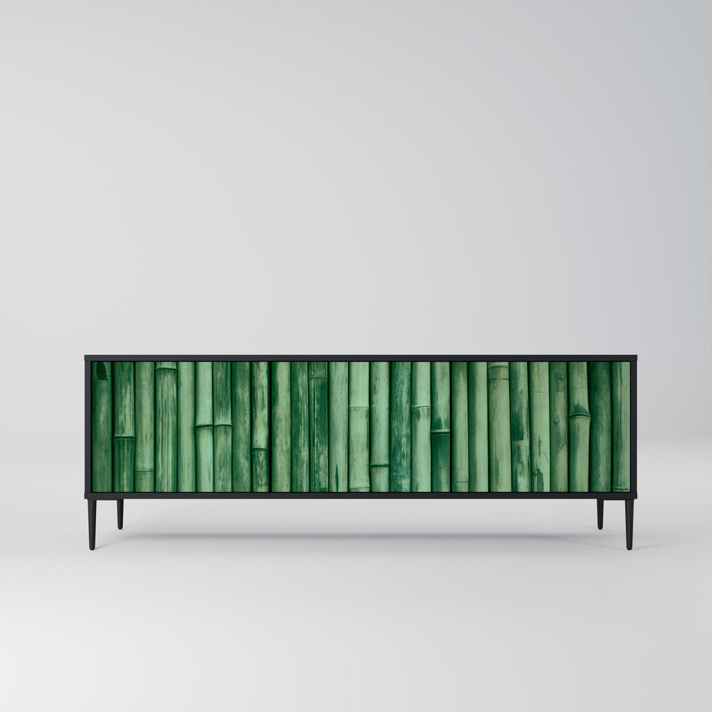 NATURAL GREEN 3-Door TV Stand in Black Finish