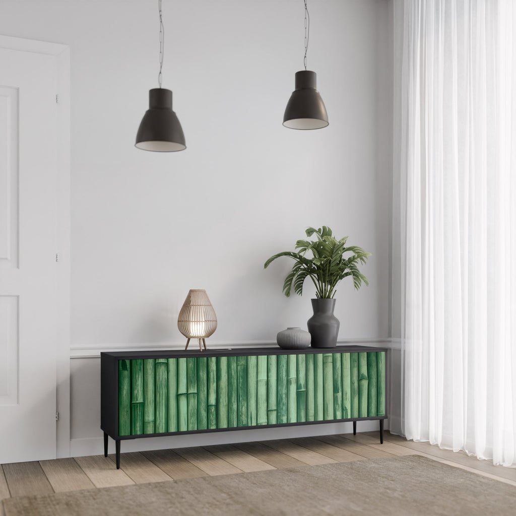 NATURAL GREEN 3-Door TV Stand in Black Finish