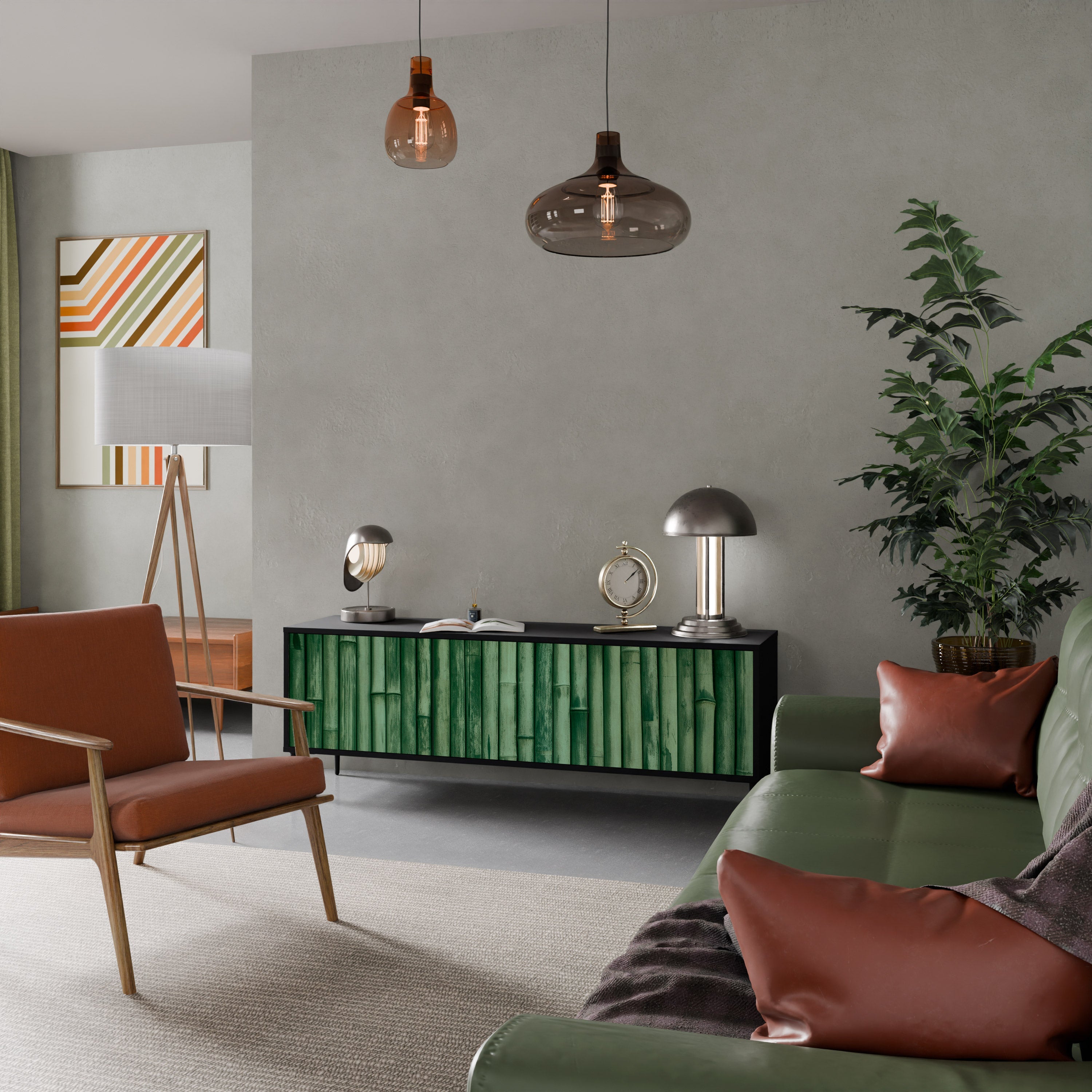 NATURAL GREEN Móvel de TV com 3 Portas em Acabamento Preto