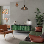 NATURAL GREEN 3-Door TV Stand in Black Finish