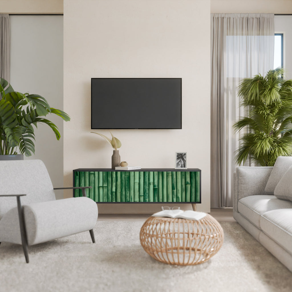 NATURAL GREEN 3-Door TV Stand in Black Finish