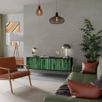 NATURAL GREEN 3-Door TV Stand in Black Finish