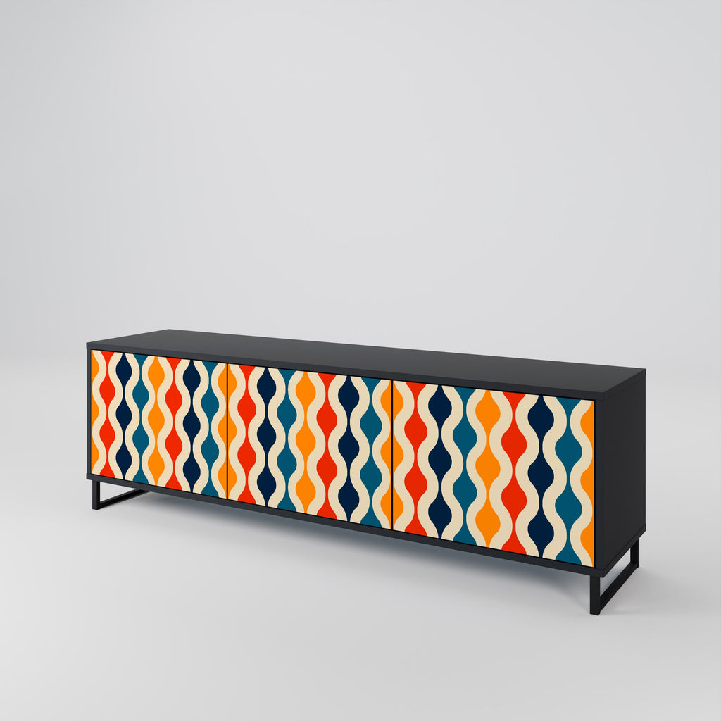 COLORFUL NOSTALGIA 3-Door TV Stand in Black Finish