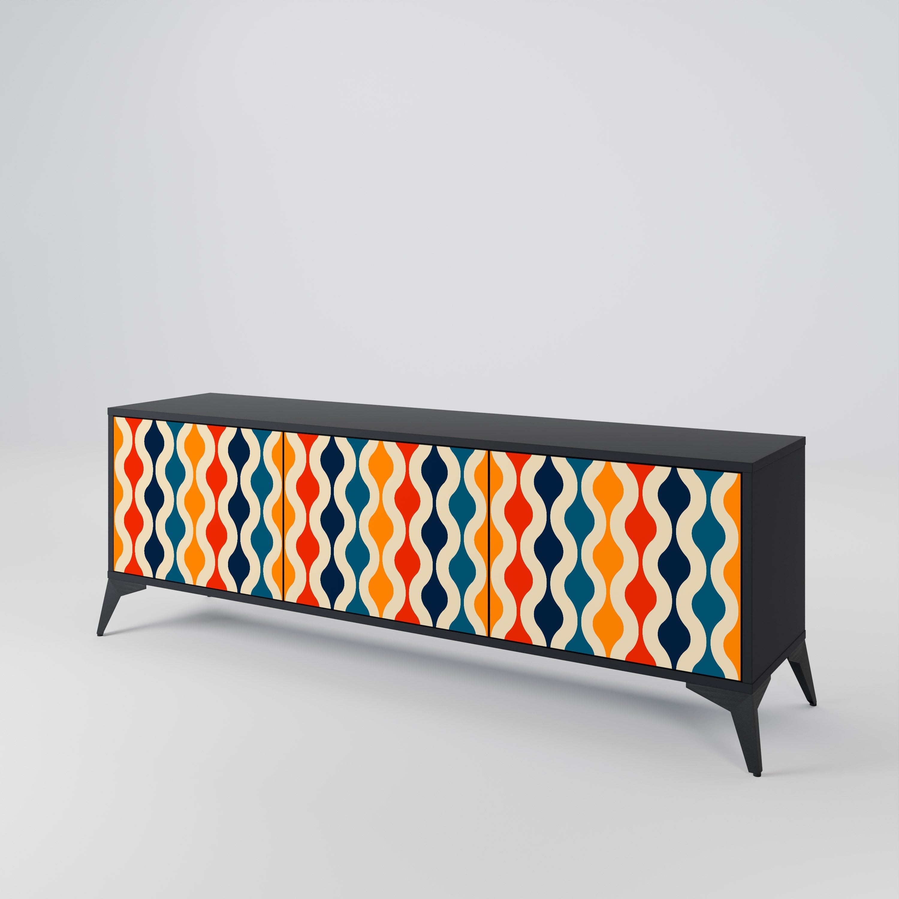 COLORFUL NOSTALGIA 3-Door TV Stand in Black Finish