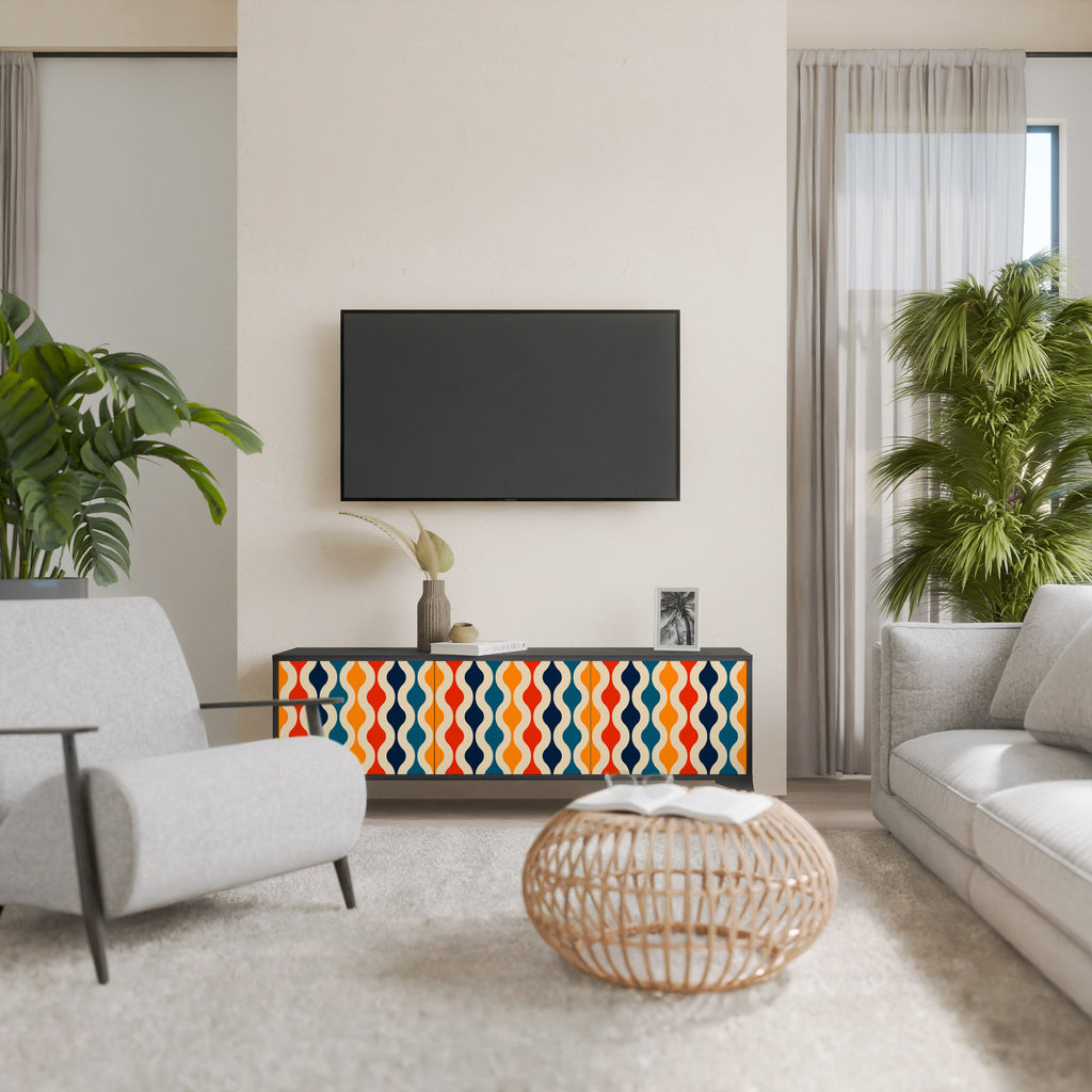 COLORFUL NOSTALGIA 3-Door TV Stand in Black Finish