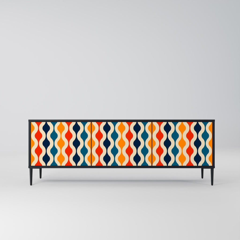 COLORFUL NOSTALGIA 3-Door TV Stand in Black Finish