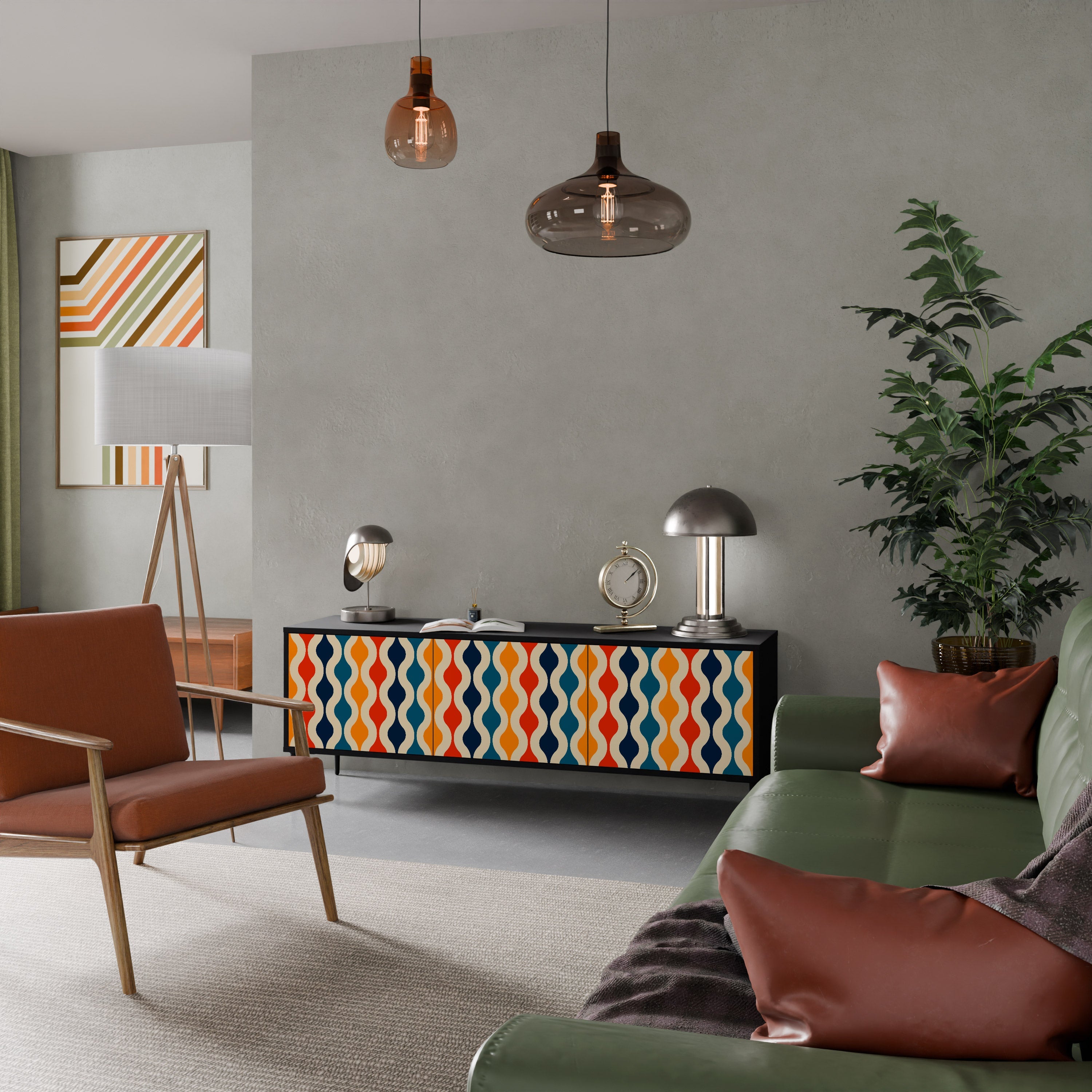 COLORFUL NOSTALGIA 3-Door TV Stand in Black Finish