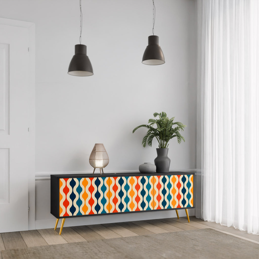 COLORFUL NOSTALGIA 3-Door TV Stand in Black Finish