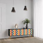 COLORFUL NOSTALGIA 3-Door TV Stand in Black Finish