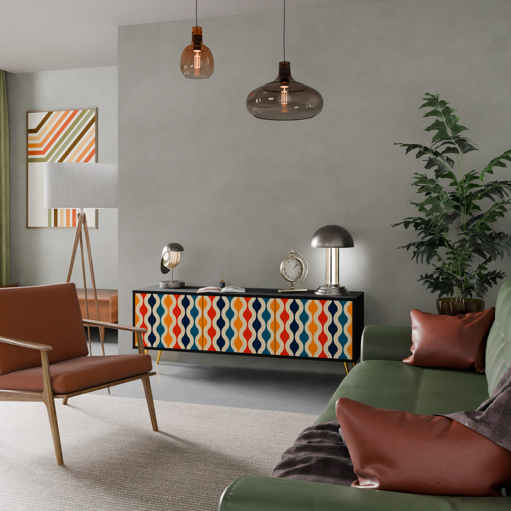 COLORFUL NOSTALGIA 3-Door TV Stand in Black Finish