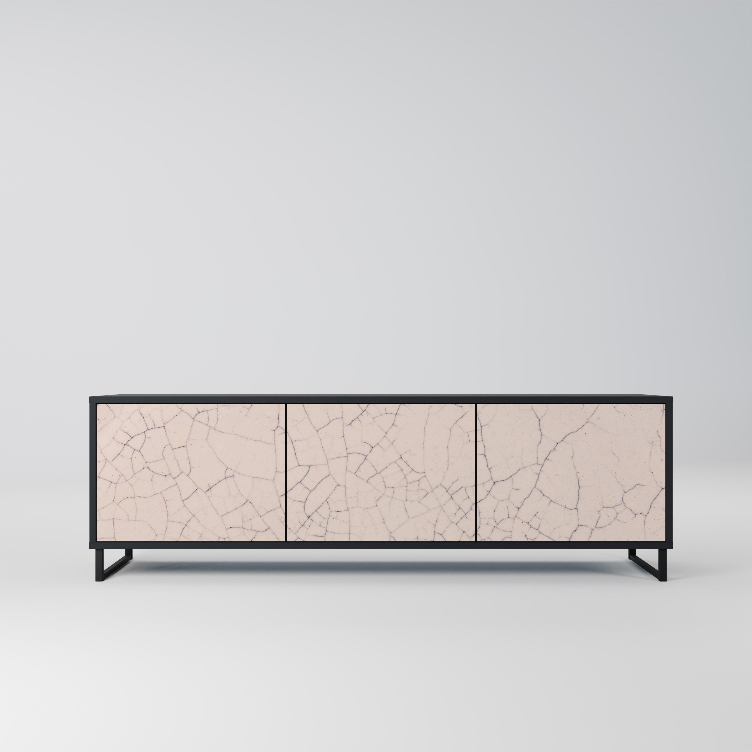 CERAMIC TEXTURE Móvel de TV com 3 Portas em Acabamento Preto