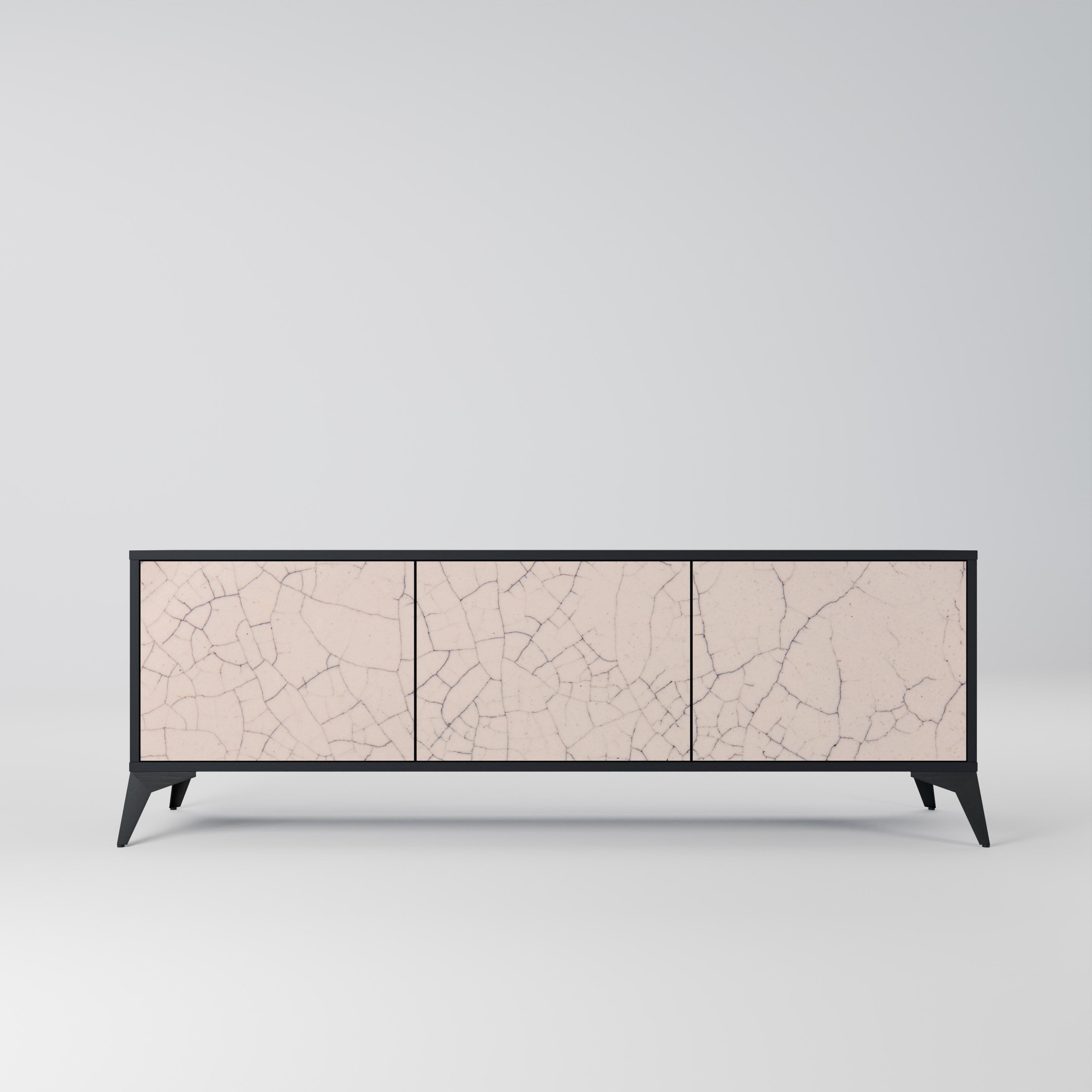 CERAMIC TEXTURE Móvel de TV com 3 Portas em Acabamento Preto