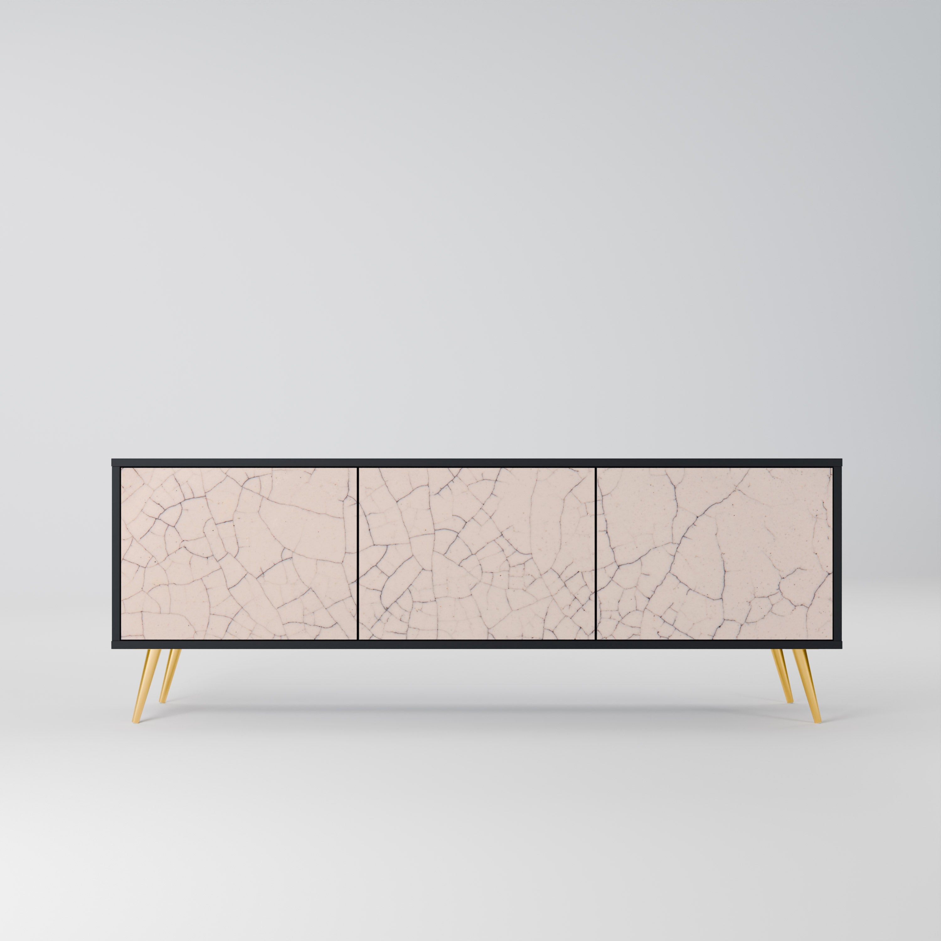 CERAMIC TEXTURE Móvel de TV com 3 Portas em Acabamento Preto