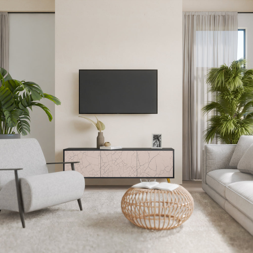 CERAMIC TEXTURE Móvel de TV com 3 Portas em Acabamento Preto