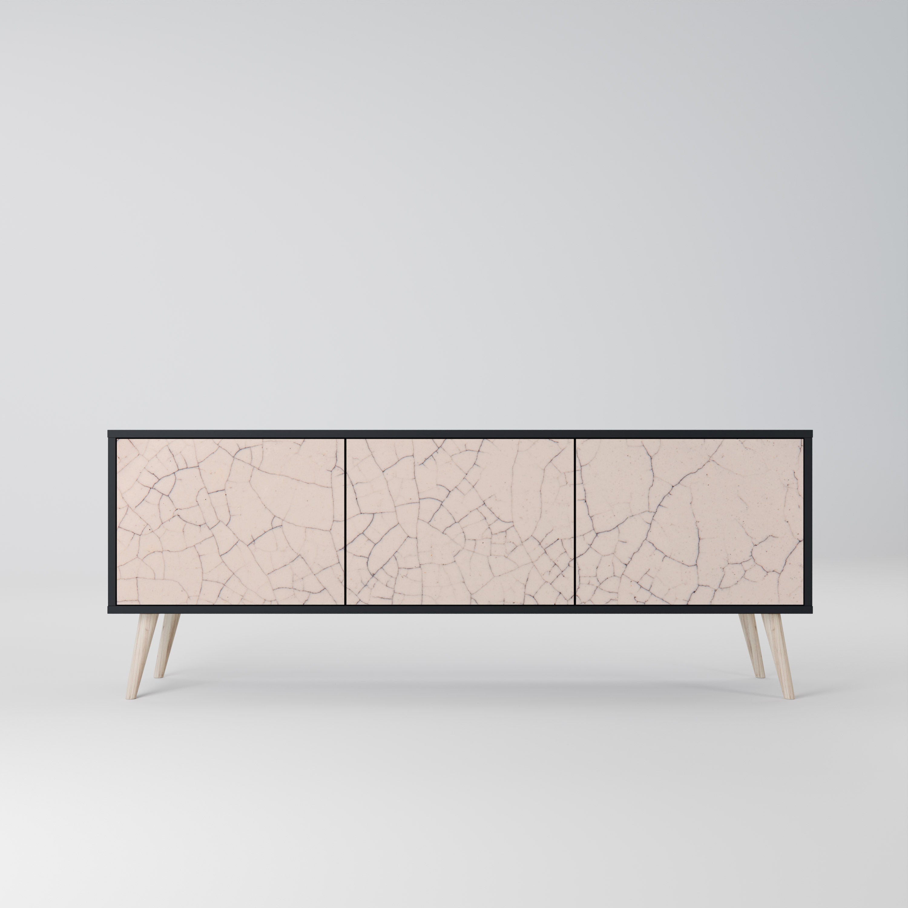 CERAMIC TEXTURE Móvel de TV com 3 Portas em Acabamento Preto