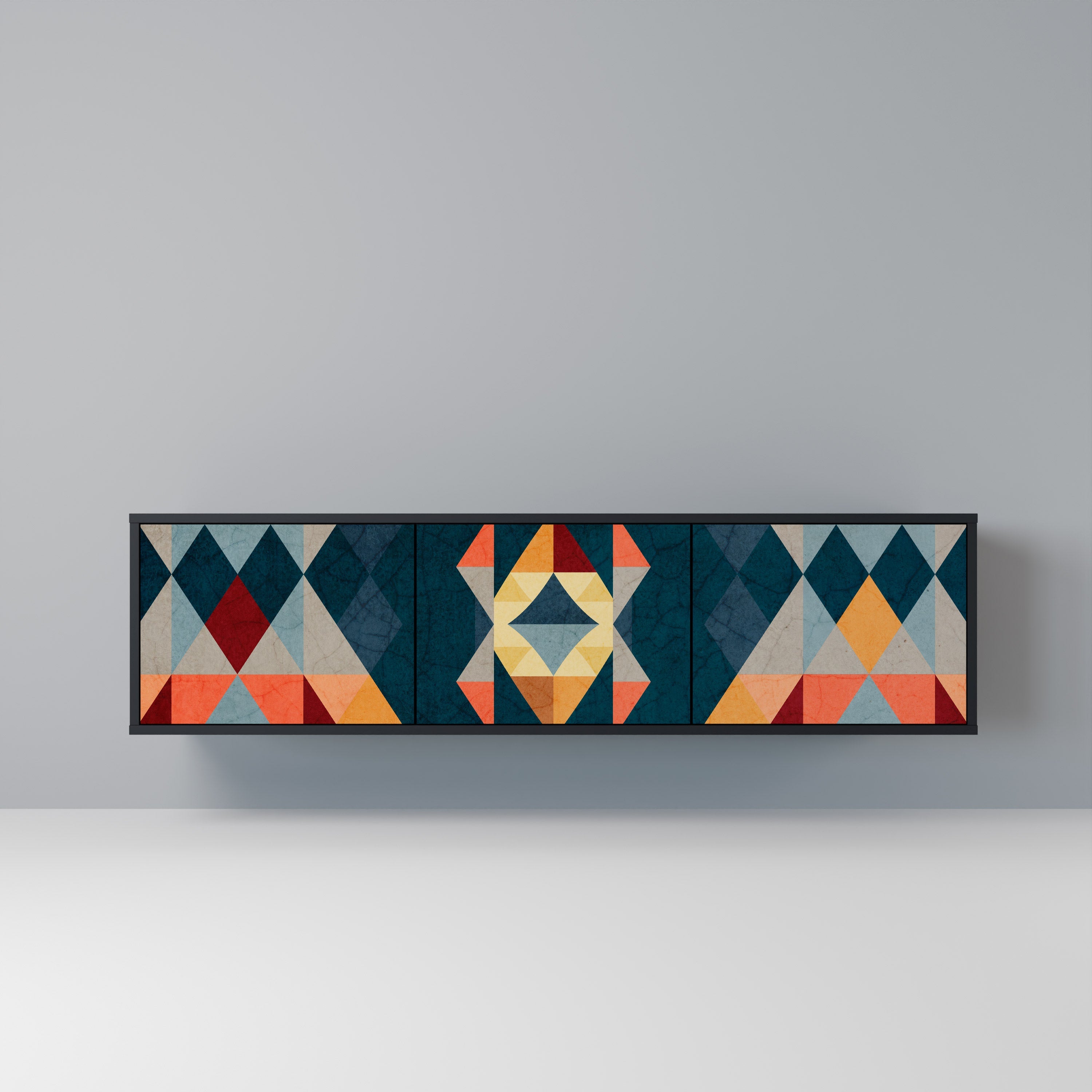 CRACKED ILLUSION Móvel de TV com 3 Portas em Acabamento Preto