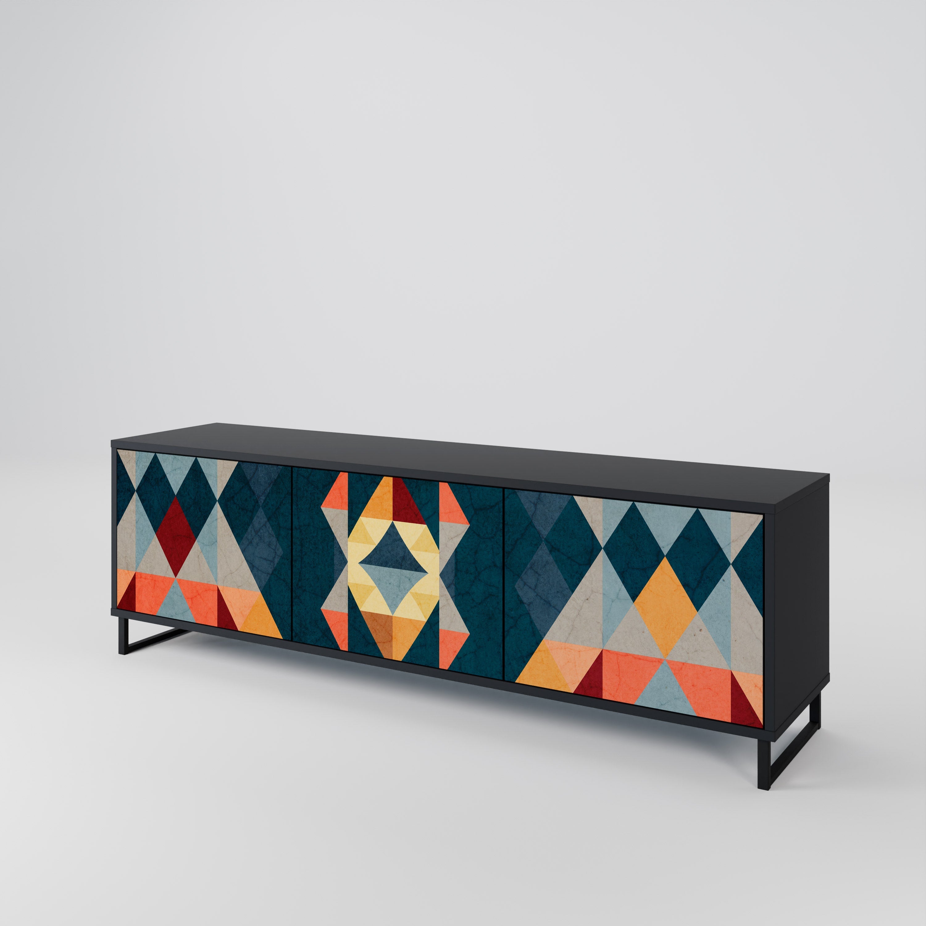 CRACKED ILLUSION 3-Door TV Stand in Black Finish