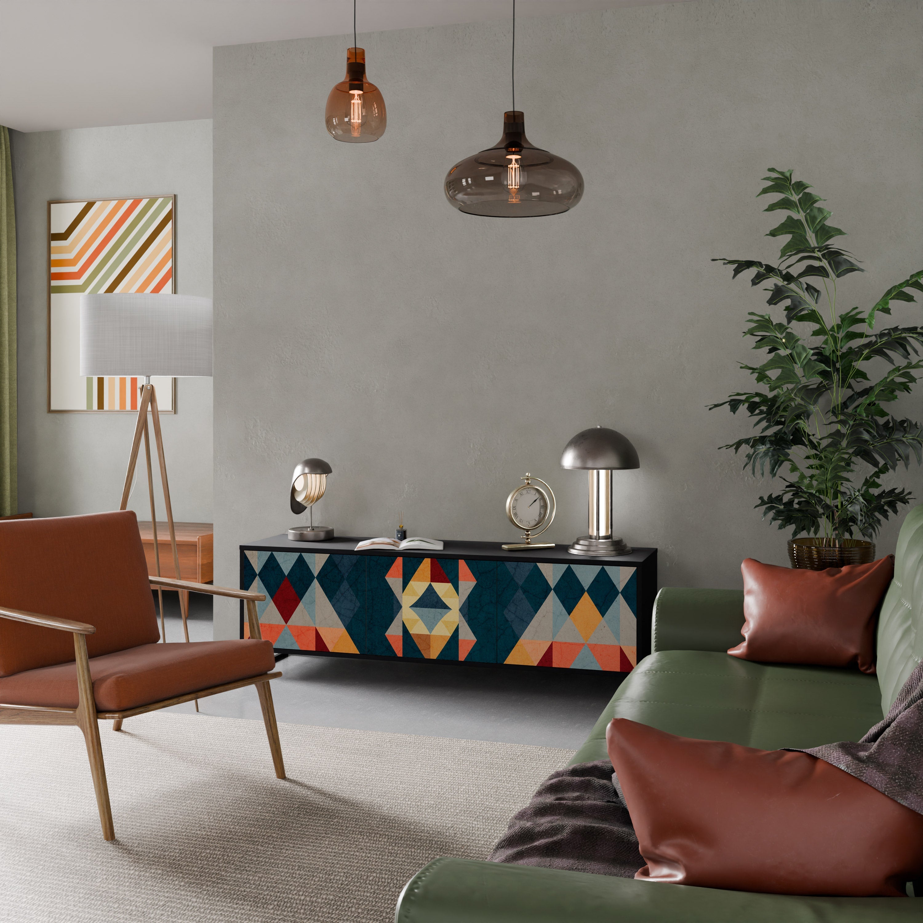 CRACKED ILLUSION 3-Door TV Stand in Black Finish