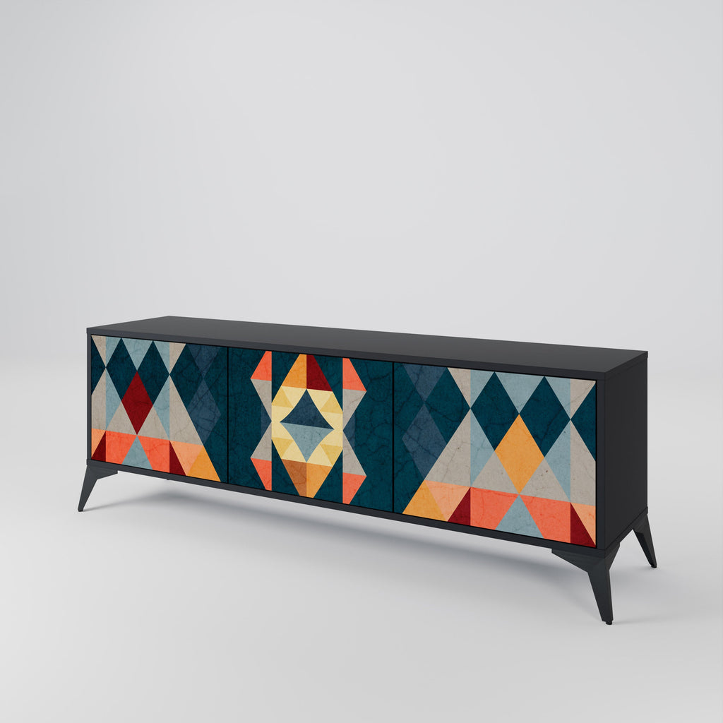 CRACKED ILLUSION 3-Door TV Stand in Black Finish